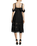 Cold-Shoulder Strappy Midi Dress, Black