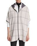 Windowpane-Check Hooded Zip Jacket, Grainy White
