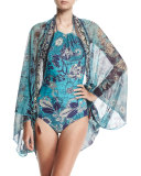 Floral-Print Pareo W/ Tassel Beads 