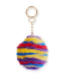 Striped Mink Fur Key Chain, Multicolor