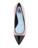 Suede Pointed Cap-Toe Pump, Medium Pink/Black