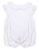 Stretch Jersey Ruffle-Trim Shortall, White, Size 1-9 Months