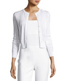 Zigzag Crewneck Cropped Cardigan, White