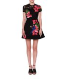 Tropical Dream Short-Sleeve Knit Dress, Black