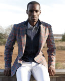 Madras Plaid Two-Button Sport Coat, Red/Blue