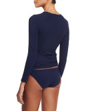 Solid Lace-Up Long-Sleeve Underwire Rashguard, Navy