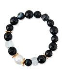 Black Agate, Sea Glass & Pearl Bracelet, Black