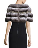 Lola Chinchilla Crystal-Stripe Capelet, Gray