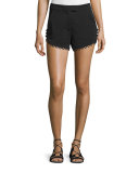Lucas Scalloped Crepe Shorts, Black