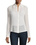 Floral Eyelet-Lace Shirt, Chalk