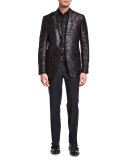 Palm-Print Jacquard Silk Evening Jacket, Black