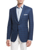 Plaid Two-Button Sport Coat, Blue