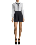 Kara Long-Sleeve Contrast-Trim Romper