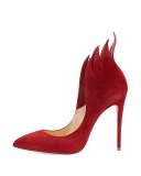 Victorina Flame Suede 100mm Red Sole Pump, Red