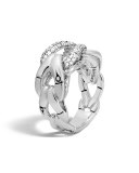 Bamboo Woven Link Ring with Diamonds, Size 7
