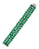 Emerald Cabochon Bracelet with Mixed-Cut Diamonds in Platinum