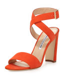 Tondala Suede Ankle-Wrap Sandal, Orange