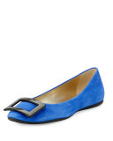 Gommette Buckle Leather Flat, China Blue