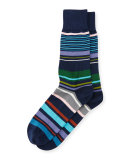 Marmie Multicolored-Striped Socks, Navy