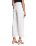 Cropped Eyelet Pants, White 