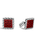 Woven Square Enamel Cuff Links, Red