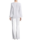 Grommet Lace-Up Linen Tunic, Optic White