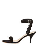 Reina Scalloped Nubuck Sandal, Black