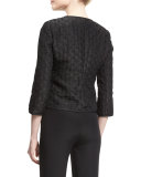 3/4-Sleeve Polka-Dot Jacket, Black