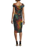 Printed Cold-Shoulder Cap-Sleeve Dress, Multi