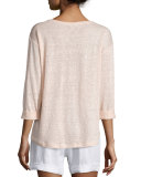 Rolled-Sleeve Draped Linen Tee