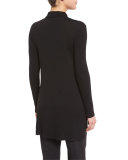 Long-Sleeve Rolled Funnel-Neck Tunic, Black