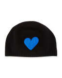 Cashmere Heart Beanie Hat, Black/Blue