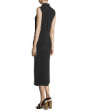 Alto Sleeveless Silk Tie-Waist Shirtdress, Black