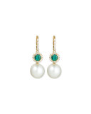 Dangling South Sea Pearl & Green Tourmaline Earrings