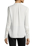 Nicola Lace-Trim Pleated Silk Blouse