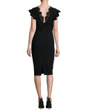 Lace-Trim Crepe Sheath Dress, Black