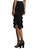 Ruffle-Trim Ponte Pencil Skirt, Black