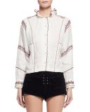 Delphine Embroidered Linen Top, Ecru