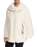 Mink Fur-Trim Cashmere Capelet, Ivory