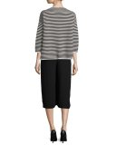 Striped 3/4-Sleeve Interlock Top, Bone/Black