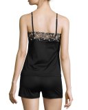 Liaison Lace-Trim Shortie Pajama Set, Black