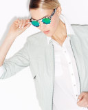 Leonard Round Horn-Pattern Sunglasses with Mirror Lens