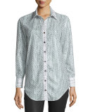 Frida Arrowhead Button-Front Blouse, Gray/White