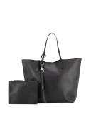 Skull Open Leather Shopper Tote Bag, Black