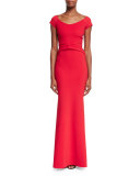 Renella Off-the-Shoulder V-Neck Mermaid Gown 