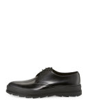 Leather Plain-Toe Derby Shoe, Black