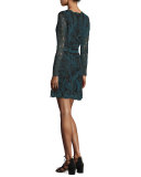 Kateria Long-Sleeve Lace Mini Dress, Black Multi