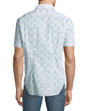 Floral-Print Short-Sleeve Sport Shirt, White/Navy