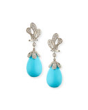 Sea Leaf Turquoise Cabochon Earrings with Diamonds