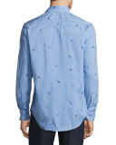 Sea Creature Gingham Sport Shirt, Blue